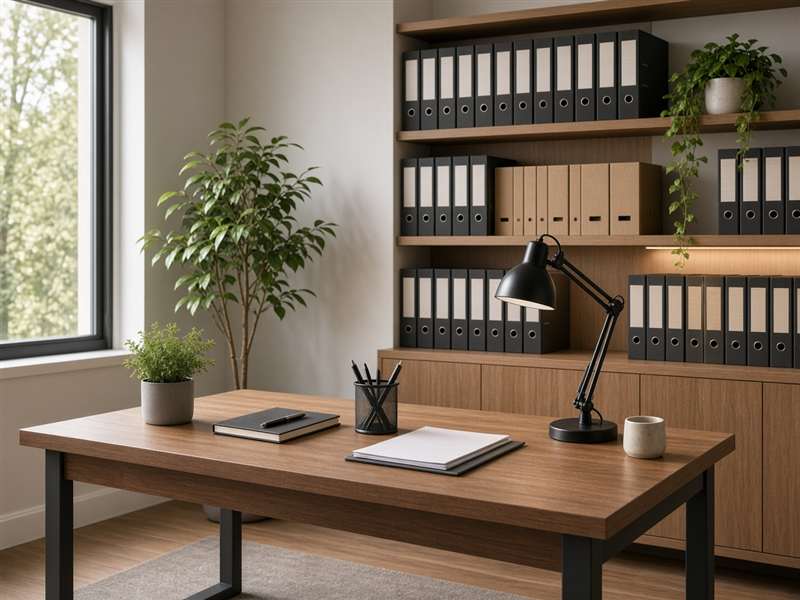 Escritório de contabilidade com pastas organizadas